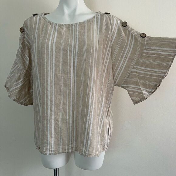 Ellen Tracy Linen Blend top ruffle sleeve - Picture 1 of 9
